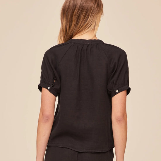 Rear view of black short sleeve shirt
