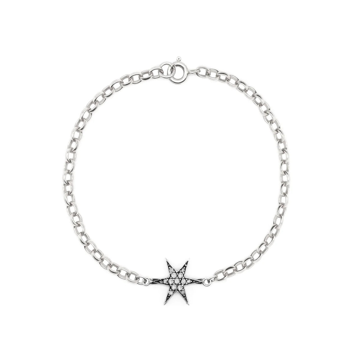 Silver belcher chain bracelet with pave diamonds star
