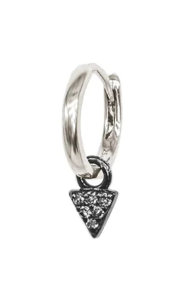 Sterling silver huggie with pave diamond triangular charm