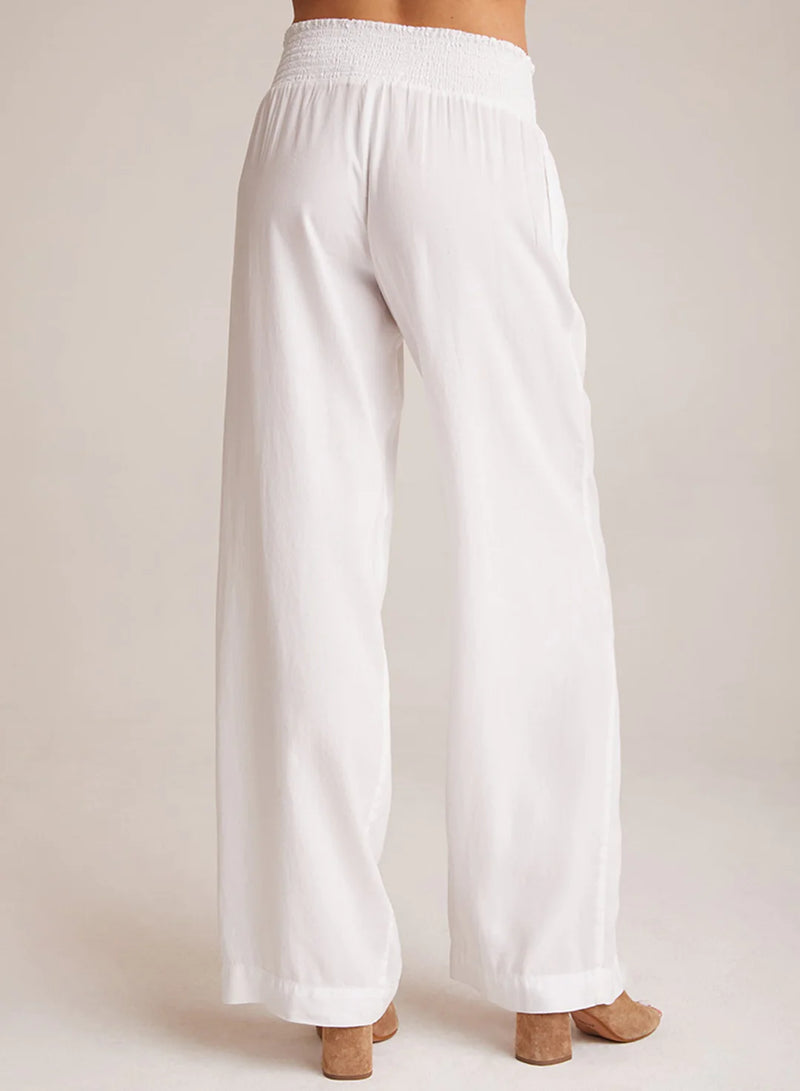 White smocked waisted wide leg trousers