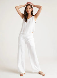 White smocked waisted wide leg trousers