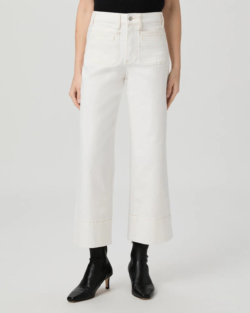 wide leg ecru stitch patch pocket deep hem crop jeans from paige