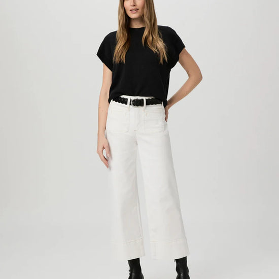 wide leg ecru stitch patch pocket deep hem crop jeans from paige model 