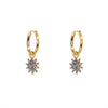 Starburst gold hoop earrings with pave diamonds