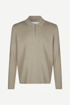 beige half zip polo jumper with classic collar and long sleeves 