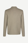 beige half zip polo jumper with classic collar and long sleeves rear view 