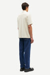 oatmeal short sleeved shirt with point collar in a slubbed textured material rear view 