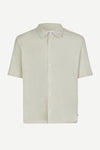 oatmeal short sleeved shirt with point collar in a slubbed textured material