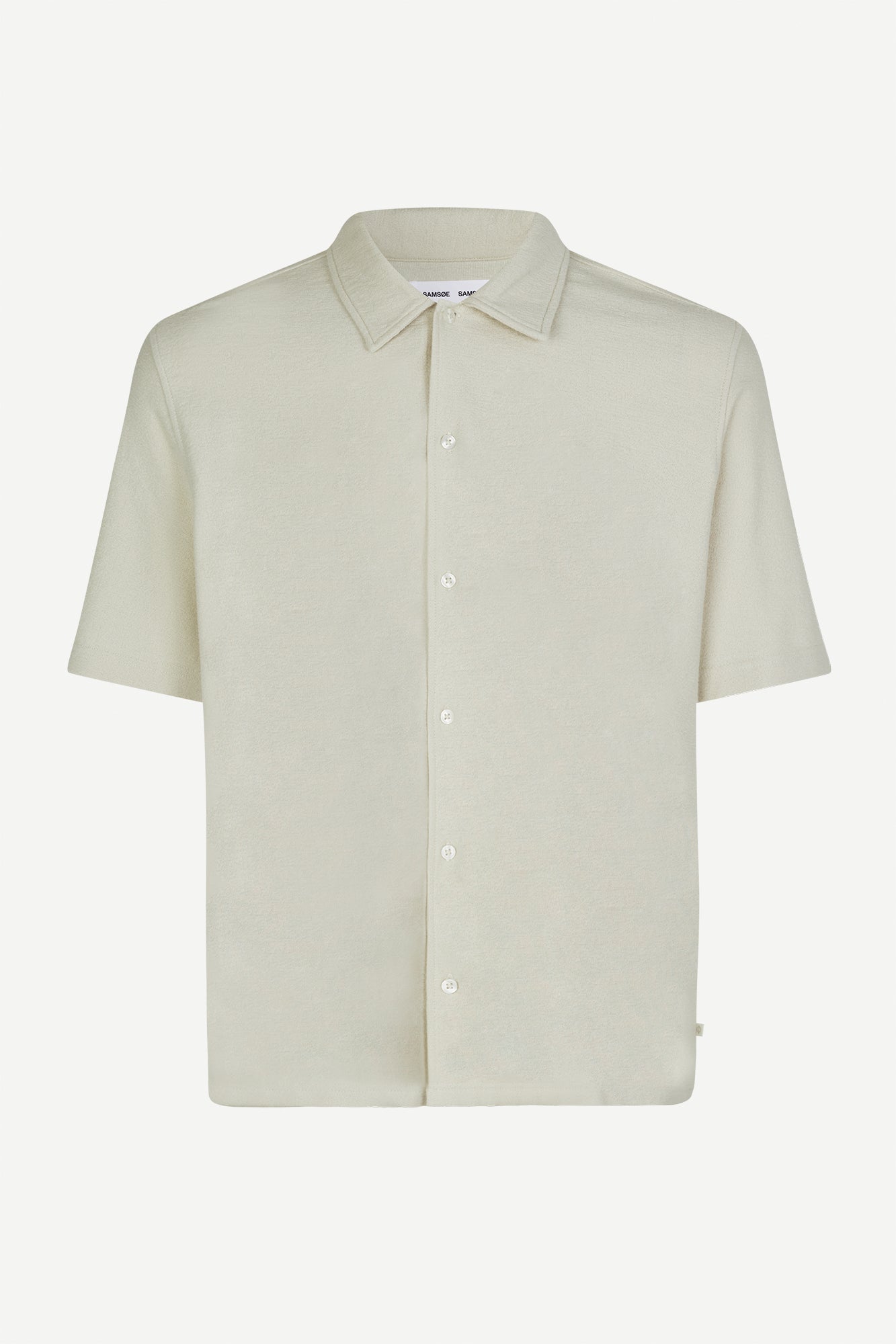 oatmeal short sleeved shirt with point collar in a slubbed textured material