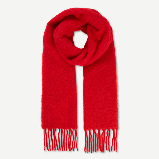 Red scarf with fringed edges 