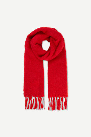 Red scarf with fringed edges 