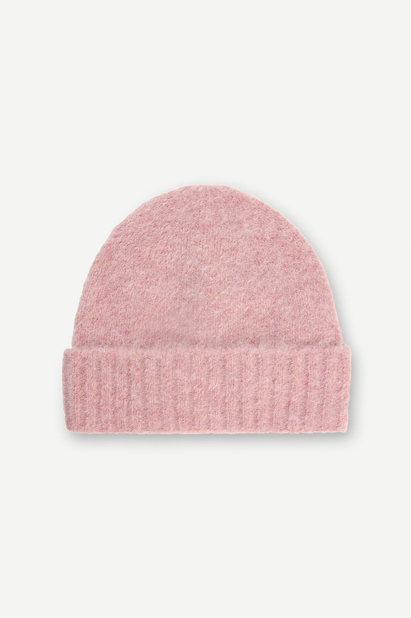 pink brushed knitted beanie with ribbed rim