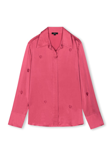 Pink silk shirt with heart cut out details and long sleeves