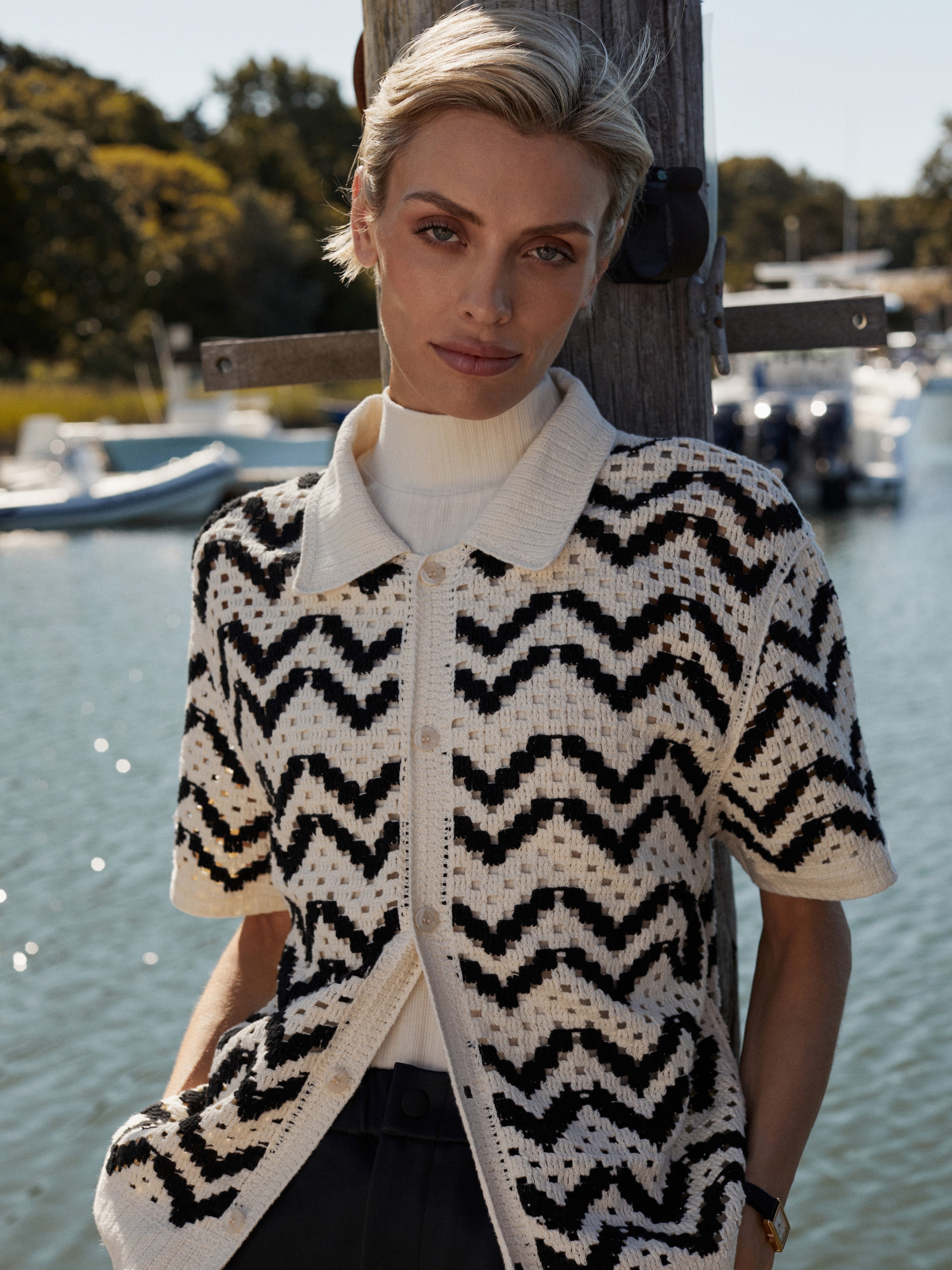 Anais Crochet Polo Top Birch – Sass & Edge