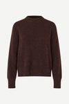 Dark brown o neck wool jumper with long sleeves and rib detailing