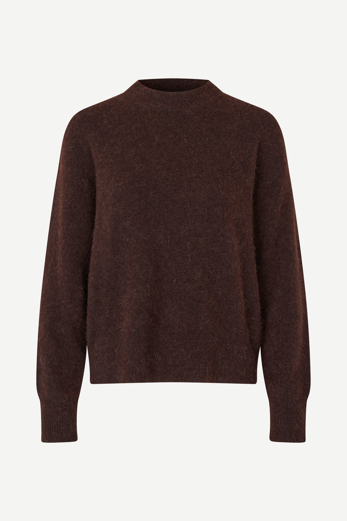 Dark brown o neck wool jumper with long sleeves and rib detailing