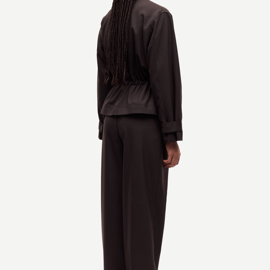 brown tailored trousers with pleated front, concealed fastening and straight fit rear view 