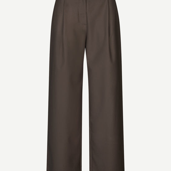 brown tailored trousers with pleated front, concealed fastening and straight fit