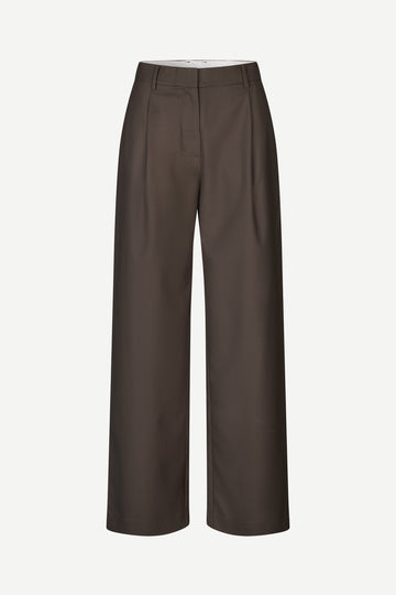 brown tailored trousers with pleated front, concealed fastening and straight fit