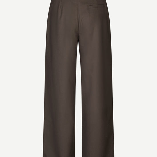 brown tailored trousers with pleated front, concealed fastening and straight fit rear view