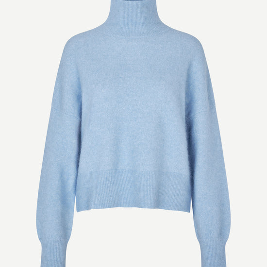 Light blue turtleneck wool jumper with rib detailing