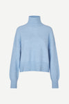 Light blue turtleneck wool jumper with rib detailing