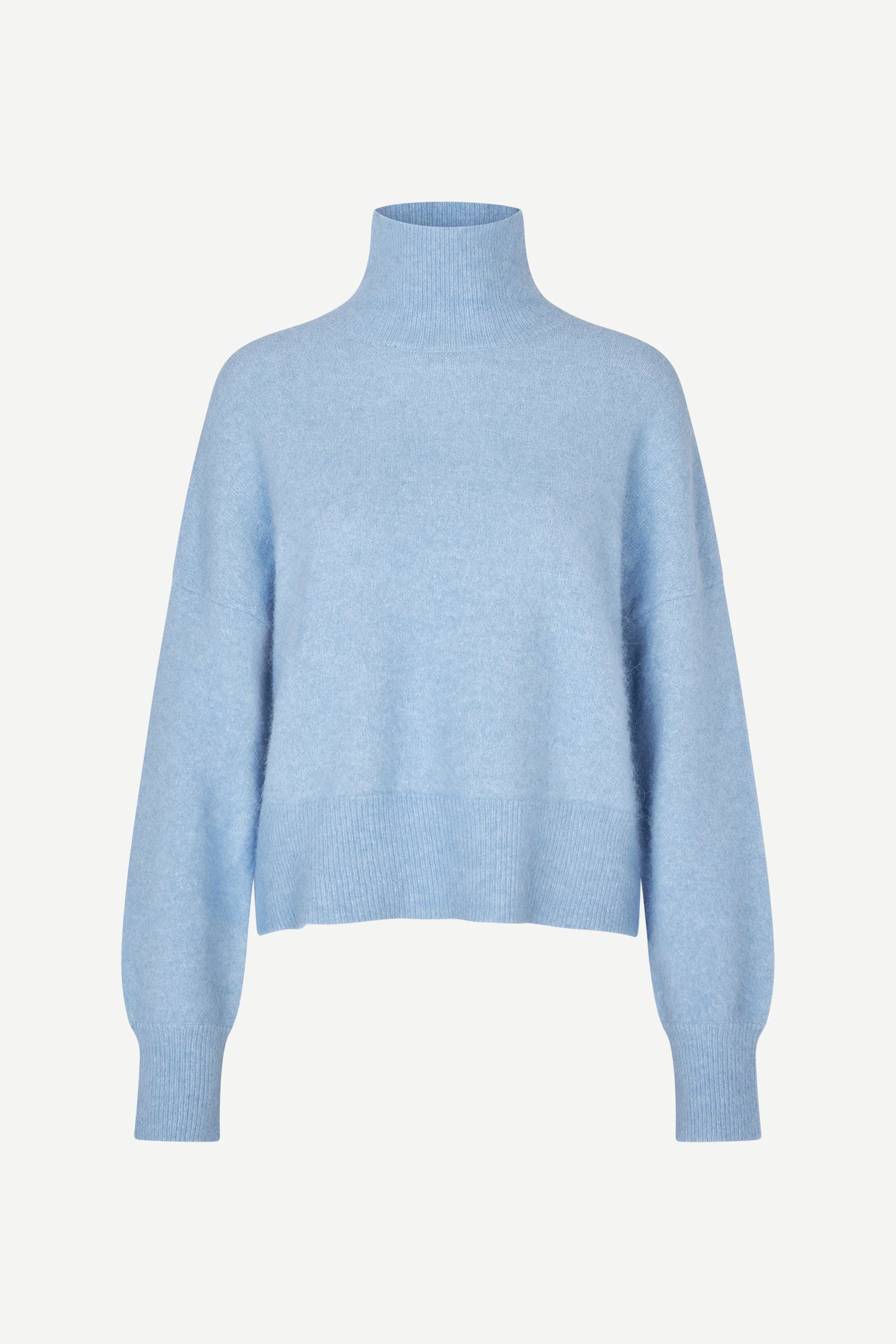 Light blue turtleneck wool jumper with rib detailing