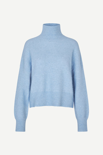 Light blue turtleneck wool jumper with rib detailing