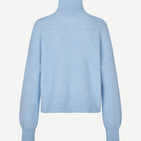 Light blue turtleneck wool jumper with rib detailing rear view