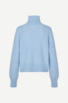 Light blue turtleneck wool jumper with rib detailing rear view
