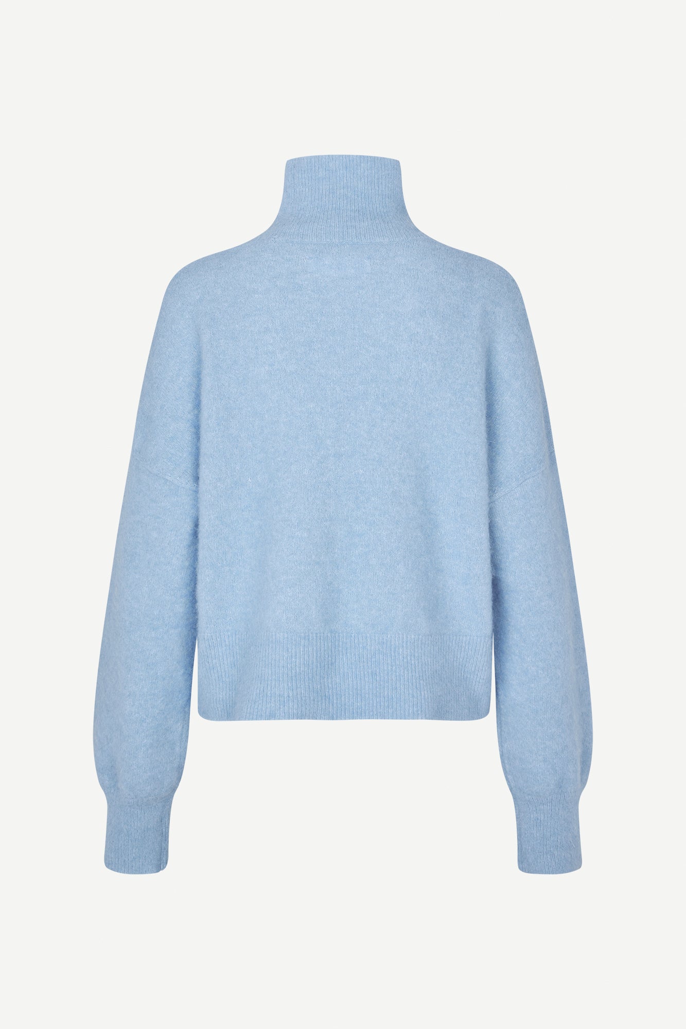 Light blue turtleneck wool jumper with rib detailing rear view