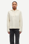 cream hoodie with drawstring neck and rub detailing model shot