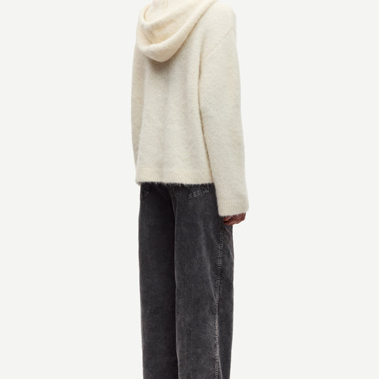 cream hoodie with drawstring neck and rub detailing rear view 