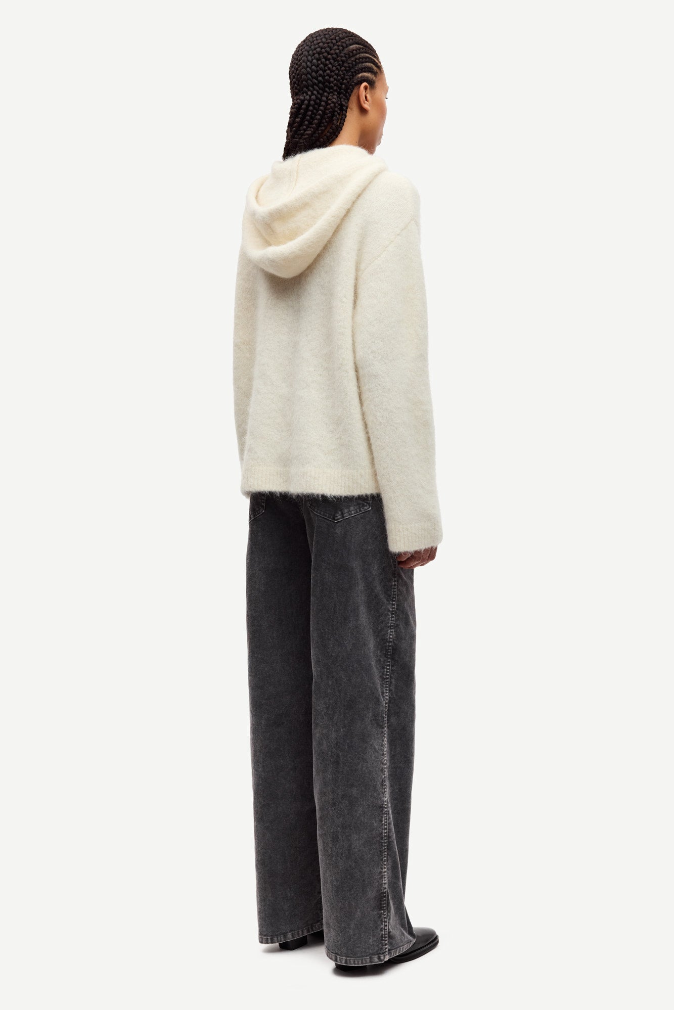 cream hoodie with drawstring neck and rub detailing rear view 