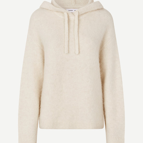cream hoodie with drawstring neck and rub detailing