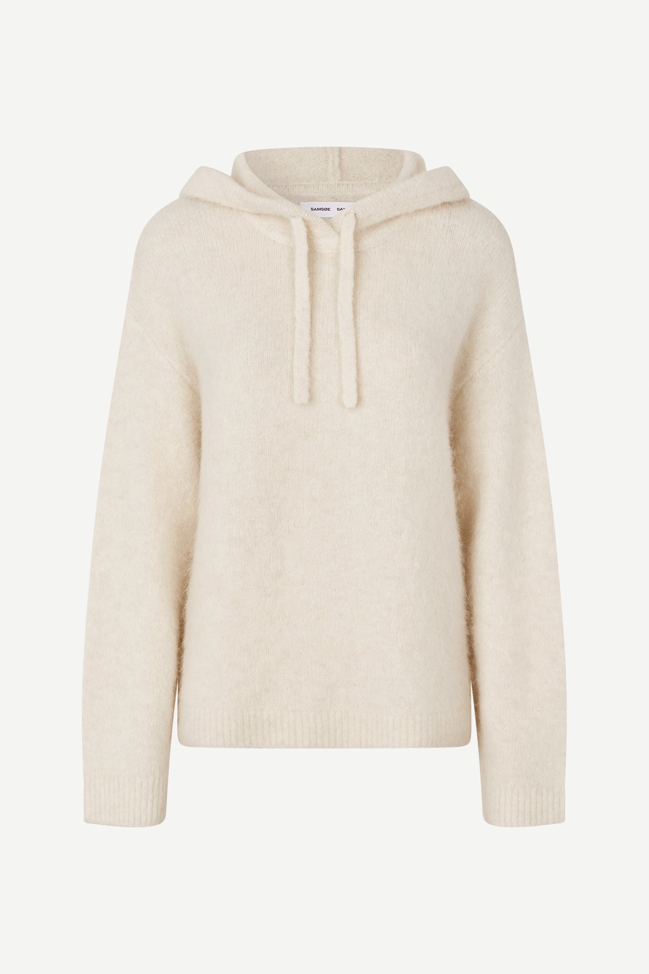 cream hoodie with drawstring neck and rub detailing