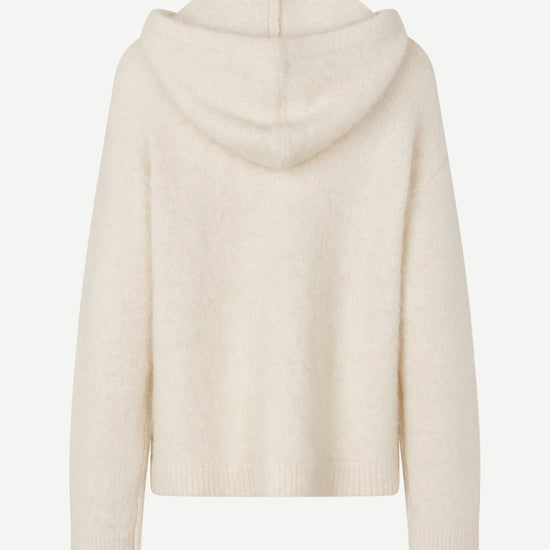 cream hoodie with drawstring neck and rub detailing rear view 