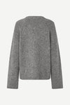 long sleeve grey wool cardigan with dark grey buttons and rib detailing rear view 
