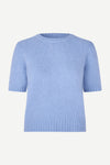 round neck short sleeve light blue jumper with rib detailing and cropped fit
