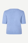 round neck short sleeve light blue jumper with rib detailing and cropped fit rear view 