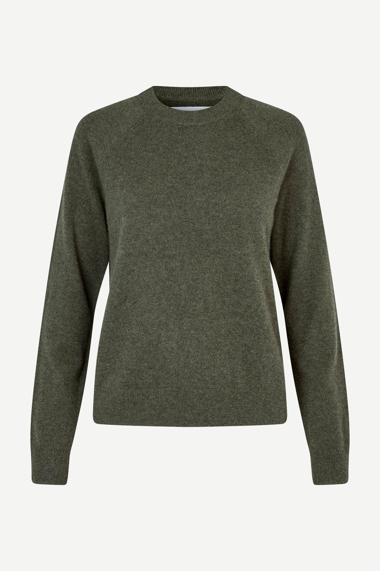 Dark green wool o neck jumper and rib detailing