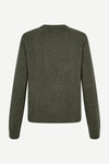 Dark green wool o neck jumper and rib detailing rear view