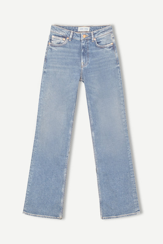 blue straight leg jeans with 5 pocket design