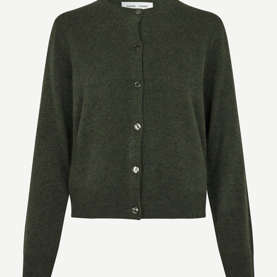 dark green round neck cardigan with long sleeves 