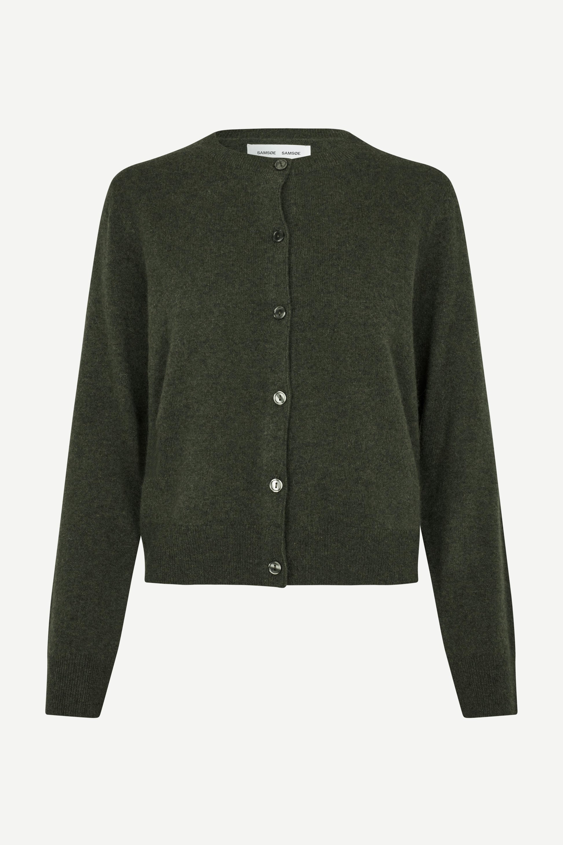 dark green round neck cardigan with long sleeves 