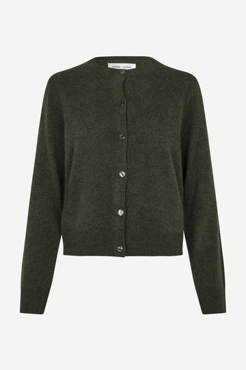 dark green round neck cardigan with long sleeves 