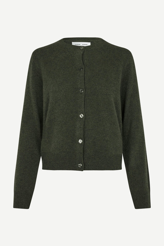 dark green round neck cardigan with long sleeves 