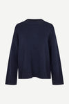 Navy round neck boxy jumper with rib hem and long sleeves