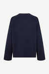 Navy round neck boxy jumper with rib hem and long sleeves rear view