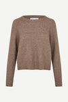 Brown o neck wool jumper with rib detailing and long sleeves